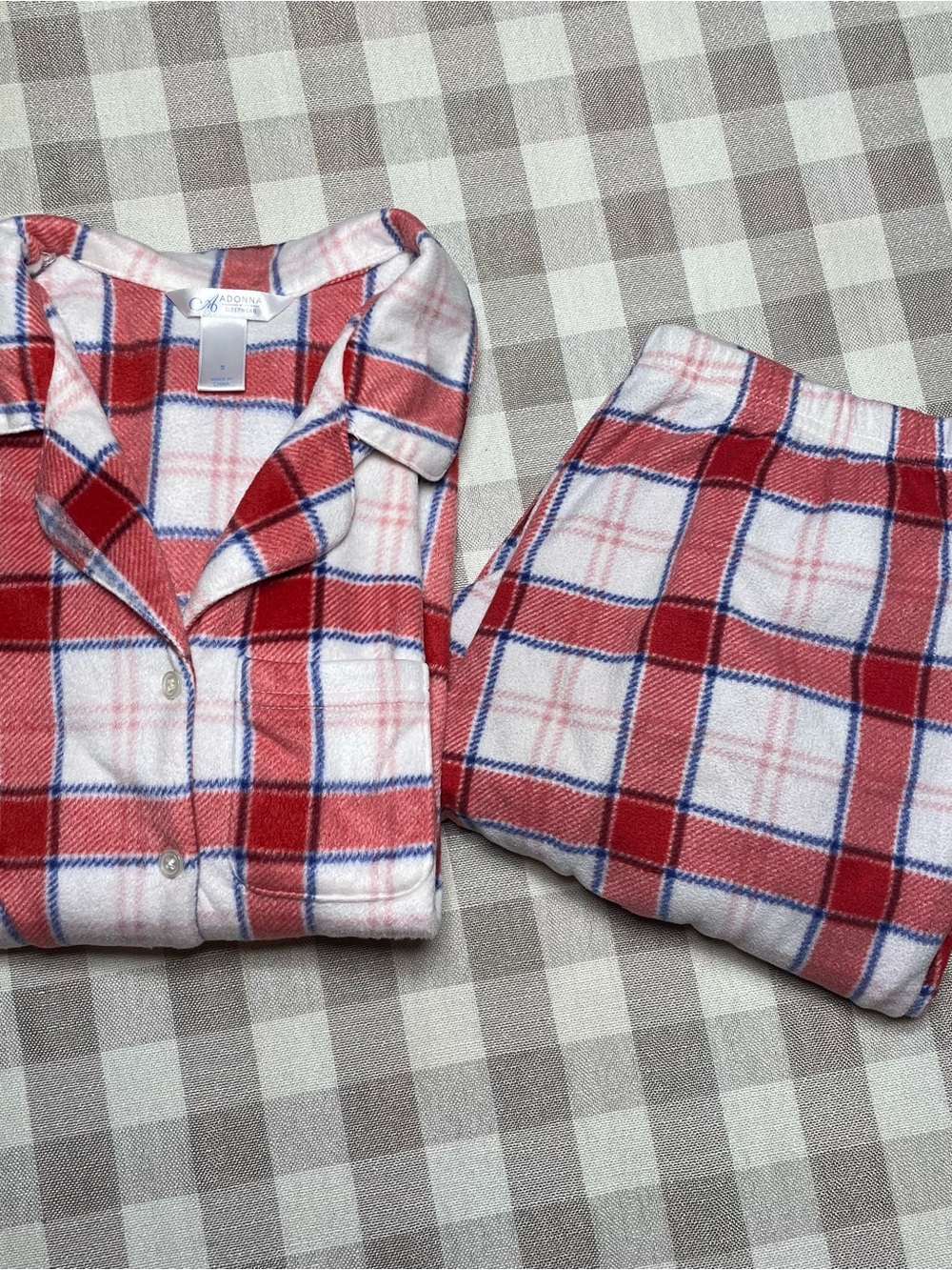 Adonna Red Plaid Ladies Pajama Set - Red & White Flannel